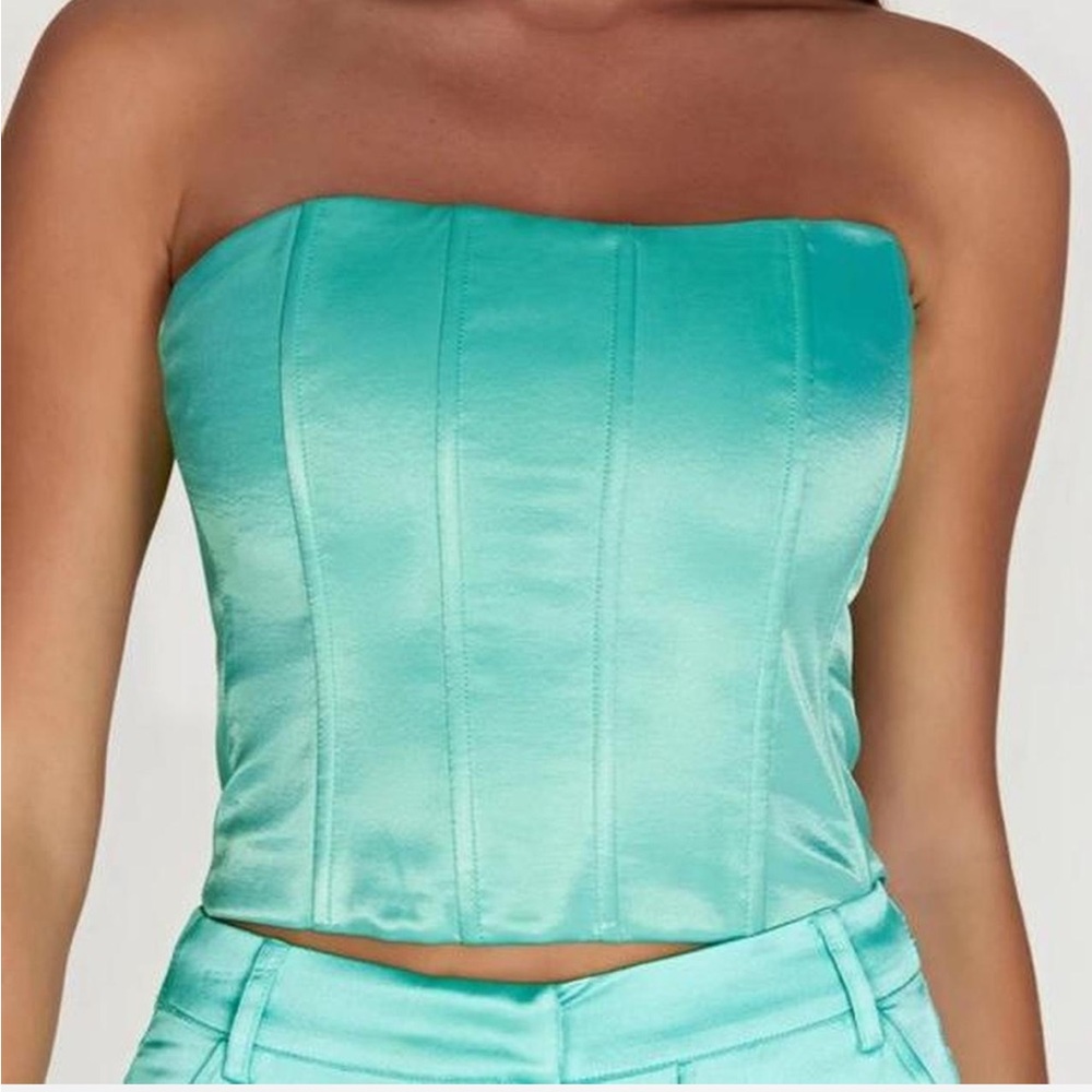Meshki Teal Satin Corset Top